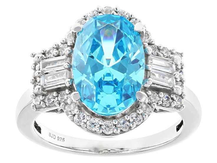 【関税込み】Atlantis Ring in Blue PVC Blue And White Cubic Zirconia Rhodium Over Sterling Silver