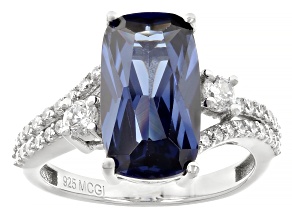 Blue And White Cubic Zirconia Rhodium Over Sterling Silver Ring 8.37ctw