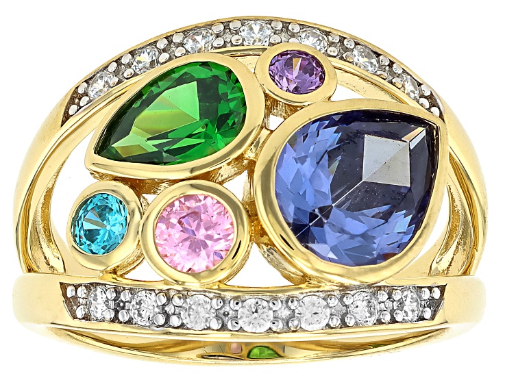 Multi Color Cubic Zirconia 18k Yellow Gold Over Sterling Silver Ring 4 ...