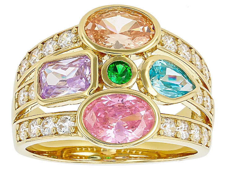 Multi Color Cubic Zirconia 18k Yellow Gold Over Sterling