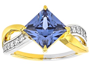 Blue And White Cubic Zirconia 18k Yellow Gold And Rhodium Over Silver Ring 5.27ctw