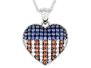 Blue, Red, And White Cubic Zirconia Rhodium Over Silver Patriotic Pendant 0.95ctw