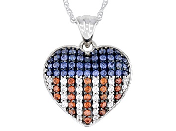 Picture of Blue, Red, And White Cubic Zirconia Rhodium Over Silver Patriotic Pendant 0.95ctw