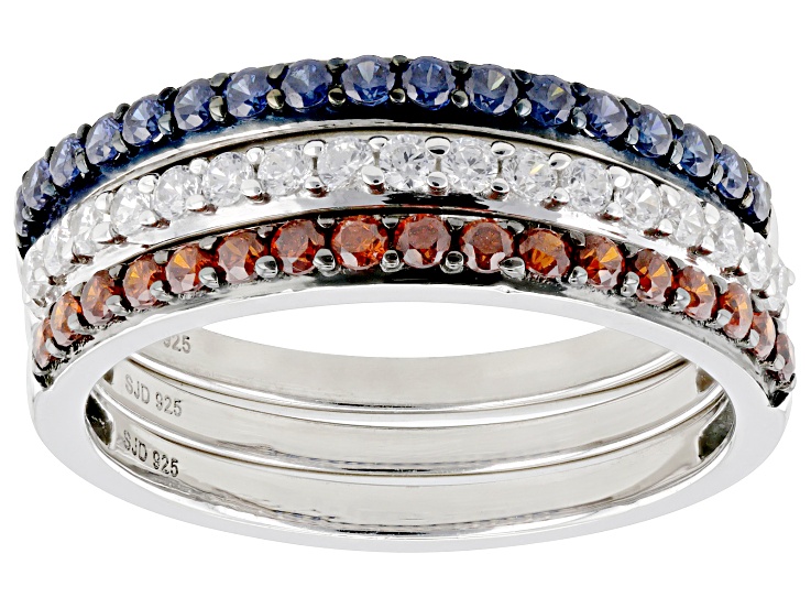Blue, Red, And White Cubic Zirconia Rhodium Over Silver