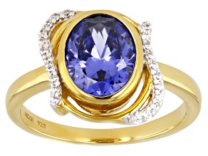 Blue And White Cubic Zirconia 18k Yellow Gold Over Sterling Silver Ring 3.18ctw