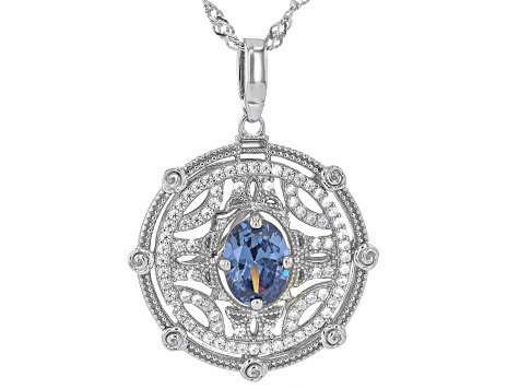 Blue And White Cubic Zirconia Rhodium Over Sterling Silver Pendant 2.69ctw