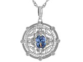 Blue And White Cubic Zirconia Rhodium Over Sterling Silver Pendant 2.69ctw