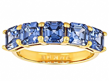 Picture of Blue Cubic Zirconia 18k Yellow Gold Over Sterling Silver Asscher Cut Ring 6.07ctw