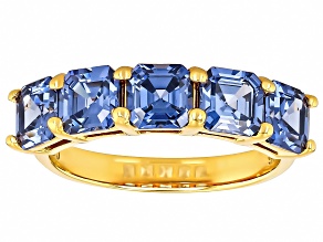 Blue Cubic Zirconia 18k Yellow Gold Over Sterling Silver Asscher Cut Ring 6.07ctw