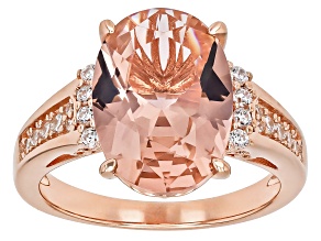 Morganite Simulant And White Cubic Zirconia 18k Rose Gold Over Sterling Silver Ring 5.64ctw