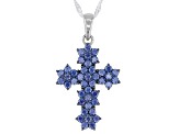 Blue Cubic Zirconia Rhodium Over Sterling Silver Cross Pendant With Chain 2.00ctw