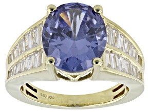 Blue And White Cubic Zirconia 18k Yellow Gold Over Sterling Silver Ring 8.90ctw