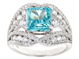 Blue And White Cubic Zirconia Rhodium Over Silver Ice Cut Ring 7.26ctw