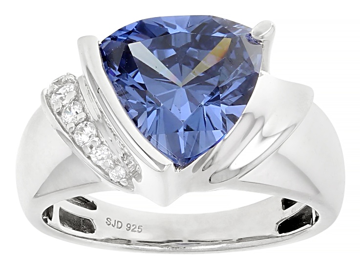 Blue And White Cubic Zirconia Rhodium Over Sterling Silver