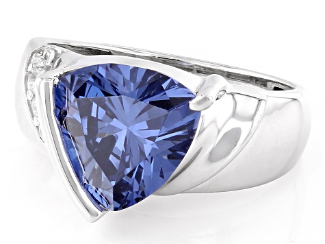 Blue And White Cubic Zirconia Rhodium Over Sterling Silver