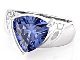 Blue And White Cubic Zirconia Rhodium Over Sterling Silver Ring 5.20ctw