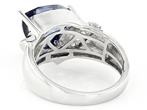 Blue And White Cubic Zirconia Rhodium Over Sterling Silver Ring 5.20ctw