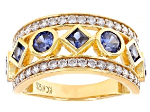 Blue And White Cubic Zirconia 18k Yellow Gold Over Sterling Silver Ring 3.45ctw