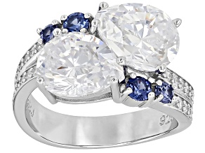 Blue And White Cubic Zirconia Rhodium Over Sterling Silver Ring 10.00ctw