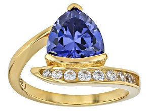 Blue And White Cubic Zirconia 18k Yellow Gold Over Sterling Silver Ring 4.77ctw