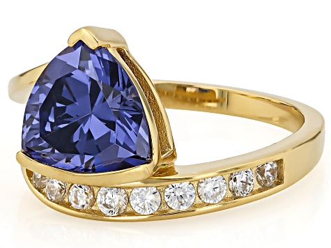 Blue And White Cubic Zirconia 18k Yellow Gold Over Sterling