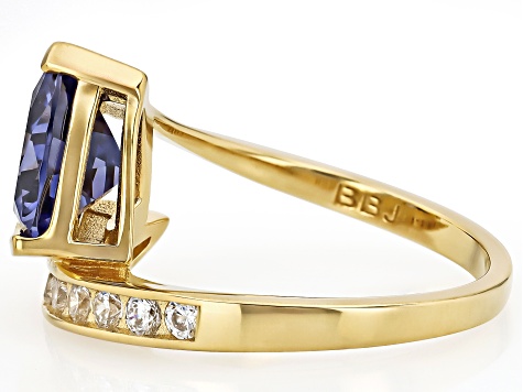 Blue And White Cubic Zirconia 18k Yellow Gold Over Sterling