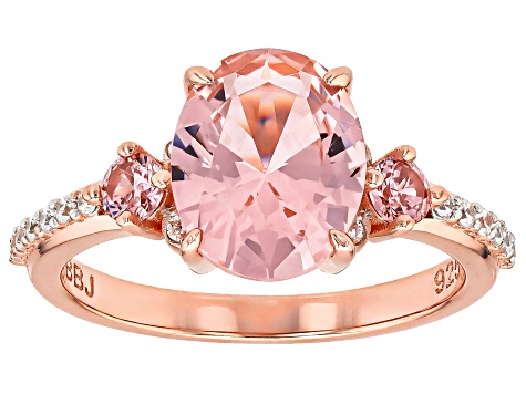 Morganite Simulant And White Cubic Zirconia 18k Rose Gold Over Sterling Silver Ring 2.98ctw