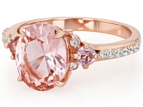 Morganite Simulant And White Cubic Zirconia 18k Rose Gold Over Sterling Silver Ring 2.98ctw