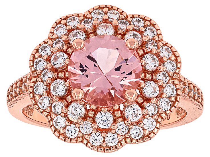 Morganite Simulant And White Cubic Zirconia 18k Rose Gold Over Sterling Silver Ring 2.71ctw
