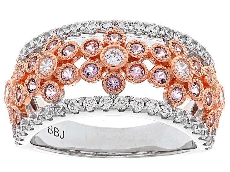 Morganite Simulant And White Cubic Zirconia Rhodium Over Sterling Silver Ring 1.88ctw