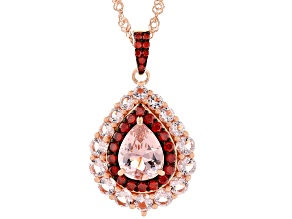 Morganite Simulant And Red Cubic Zirconia 18k Rose Gold Over Sterling Silver Pendant 1.78ctw