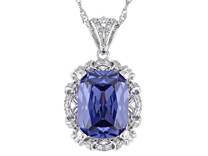 Blue And White Cubic Zirconia Rhodium Over Sterling Silver Pendant 14.22ctw
