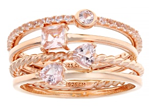 Morganite Simulant 18k Rose Gold Over Sterling Silver Ring Set 1.15ctw
