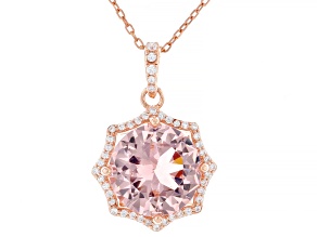 Morganite Simulant And White Cubic Zirconia 18k Rose Gold Over Sterling Silver Pendant 6.24ctw