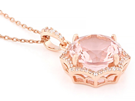 Morganite Simulant And White Cubic Zirconia 18k Rose Gold Over Sterling Silver Pendant 6.24ctw