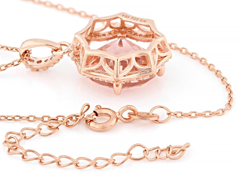 Morganite Simulant And White Cubic Zirconia 18k Rose Gold Over Sterling Silver Pendant 6.24ctw