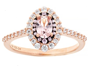Morganite Simulant, Pink, And White Cubic Zirconia 18k Rose Gold Over Sterling Silver Ring 1.31ctw