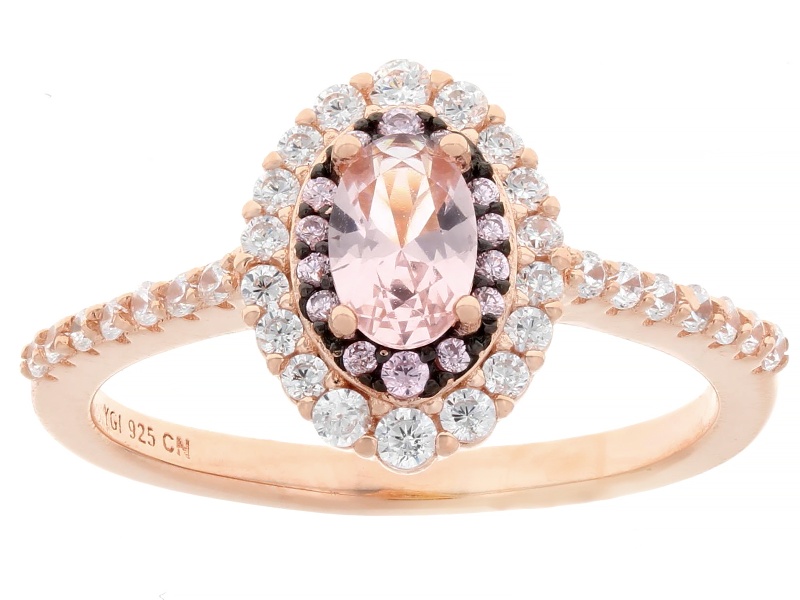 Morganite Simulant, Pink, And White Cubic Zirconia 18k Rose Gold Over Sterling Silver Ring 1.31ctw