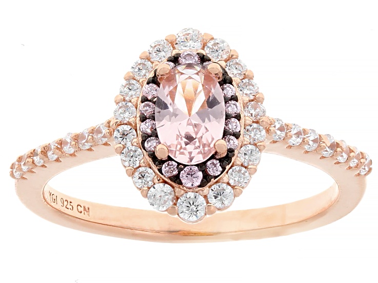 Morganite Simulant, Pink, And White Cubic Zirconia 18k Rose Gold Over Sterling Silver Ring 1.31ctw