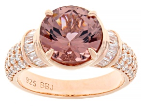 Morganite Simulant And White Cubic Zirconia 18k Rose Gold Over Sterling Silver Ring 5.55ctw