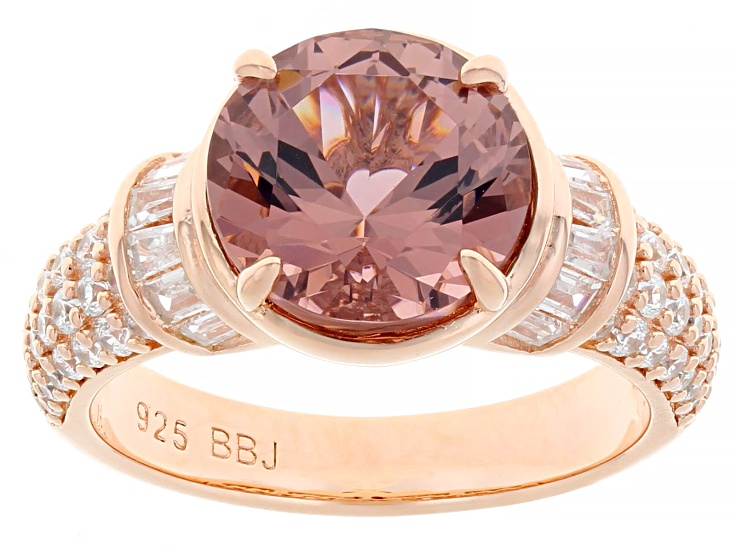 Morganite Simulant And White Cubic Zirconia 18k Rose Gold Over Sterling Silver Ring 5.55ctw