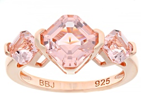 Morganite Simulant 18k Rose Gold Over Sterling Silver Asscher Cut Ring 3.60ctw
