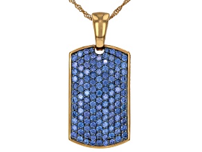 Blue Cubic Zirconia 18k Yellow Gold Over Sterling Silver Dog Tag Pendant 6.25ctw