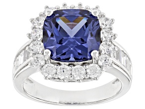 Blue And White Cubic Zirconia Rhodium Over Sterling Silver Ring 9.22ctw