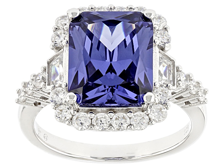 Blue And White Cubic Zirconia Rhodium Over Sterling Silver Ring 8.51ctw