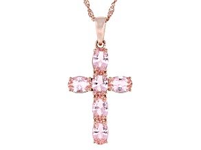 Pink Cubic Zirconia 18k Rose Gold Over Sterling Silver Cross Pendant 2.25ctw
