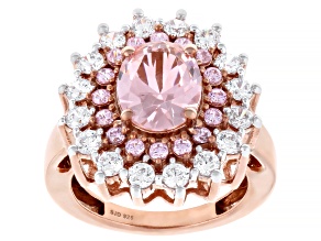 Pink And White Cubic Zirconia 18k Rose Gold Over Sterling Silver Ring 4.35ctw