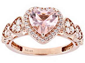 Pink And White Cubic Zirconia 18k Rose Gold Over Sterling Silver Heart Ring 2.15ctw