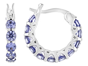 Blue Cubic Zirconia Rhodium Over Sterling Silver Hoops 3.10ctw
