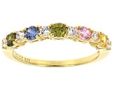 Blue, Green, Yellow, Pink, And White Cubic Zirconia 18k Yellow Gold Over Silver Ring 1.25ctw